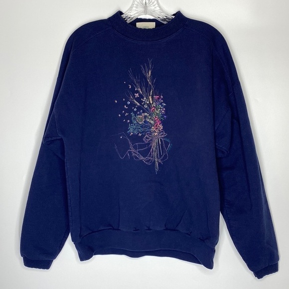 Vintage Northern Reflections Navy Blue Floral Crewneck Sweatshirt Size Large - Picture 1 of 5